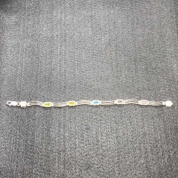 925 Sterling Silver multi-colored stone wave bracelet - Picture 1 of 5